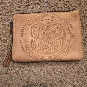 Patricia Nash Tan Embossed Leather Wristlet Clutch